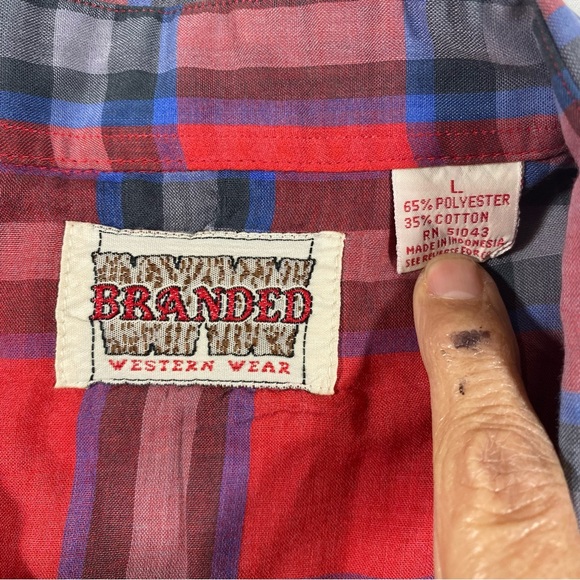 Branded Shirt Men Large Western Plaid Pearl Snap button Red Short sleeve Shirt. - Picture 3 of 7